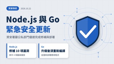 Node.js 與 Go 同步釋出緊急安全更新　資安署籲公私部門儘速修補