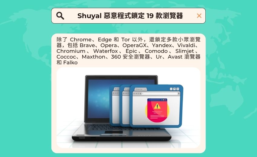 新型竊密軟體Shuyal鎖定19款瀏覽器　連Tor等隱私瀏覽器也難逃