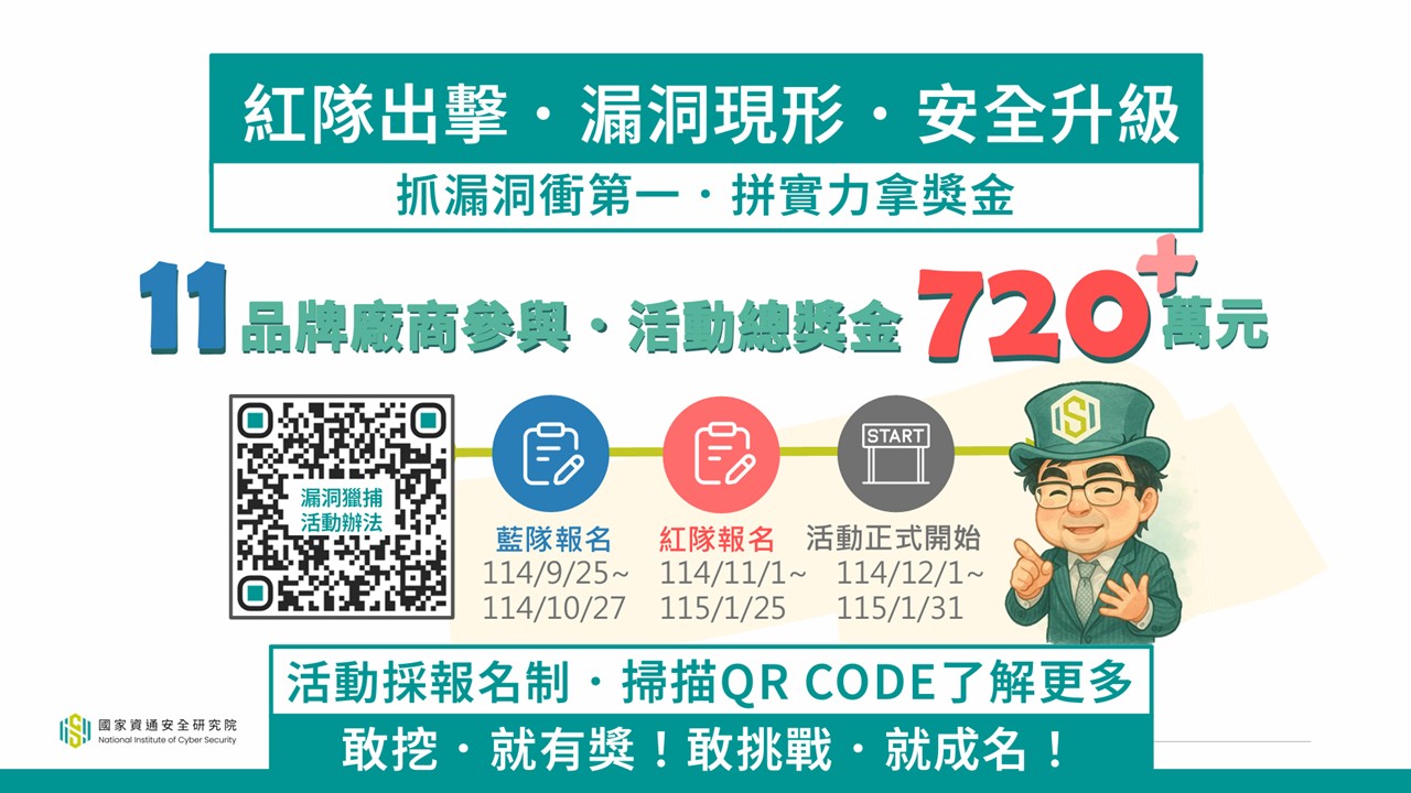 資安院推產品漏洞獵捕計畫  700萬獎金開放白帽駭客報名