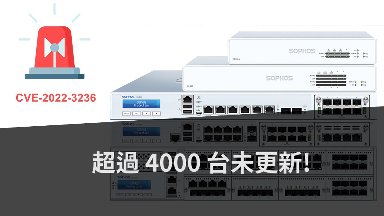 超過 4000 台未更新的 Sophos 防火牆裝置，仍含有遠端執行任意程式碼漏洞 CVE-2022-3236