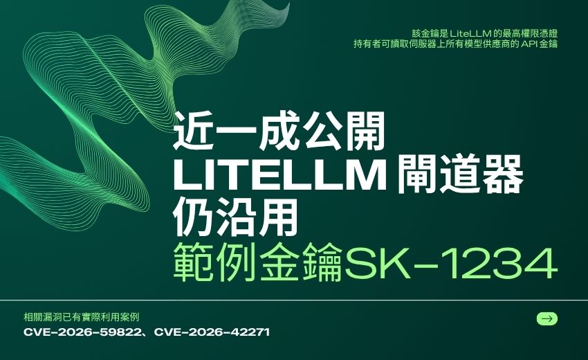 近一成公開 LiteLLM 閘道器仍沿用範例金鑰 sk-1234，供應商 API 金鑰曝險