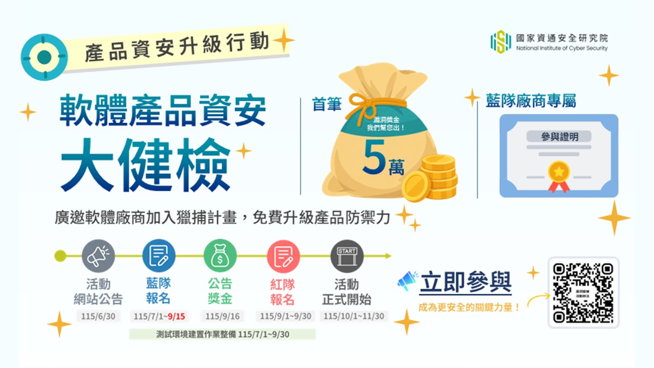 資安院加碼補助產品資安漏洞健檢，助業者強化產品安全防護